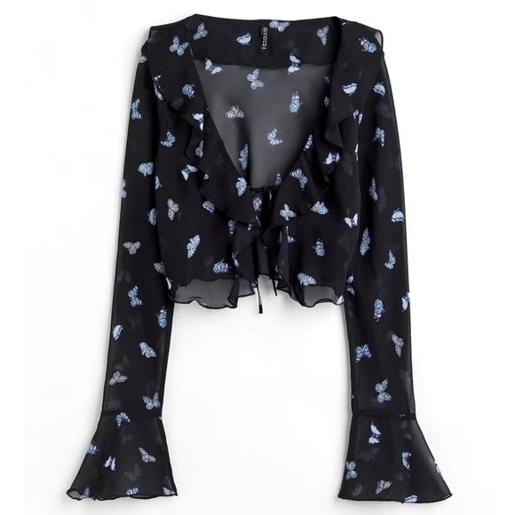 H&M Flounce-trimmed Chiffon Blouse - Picture 1 of 2